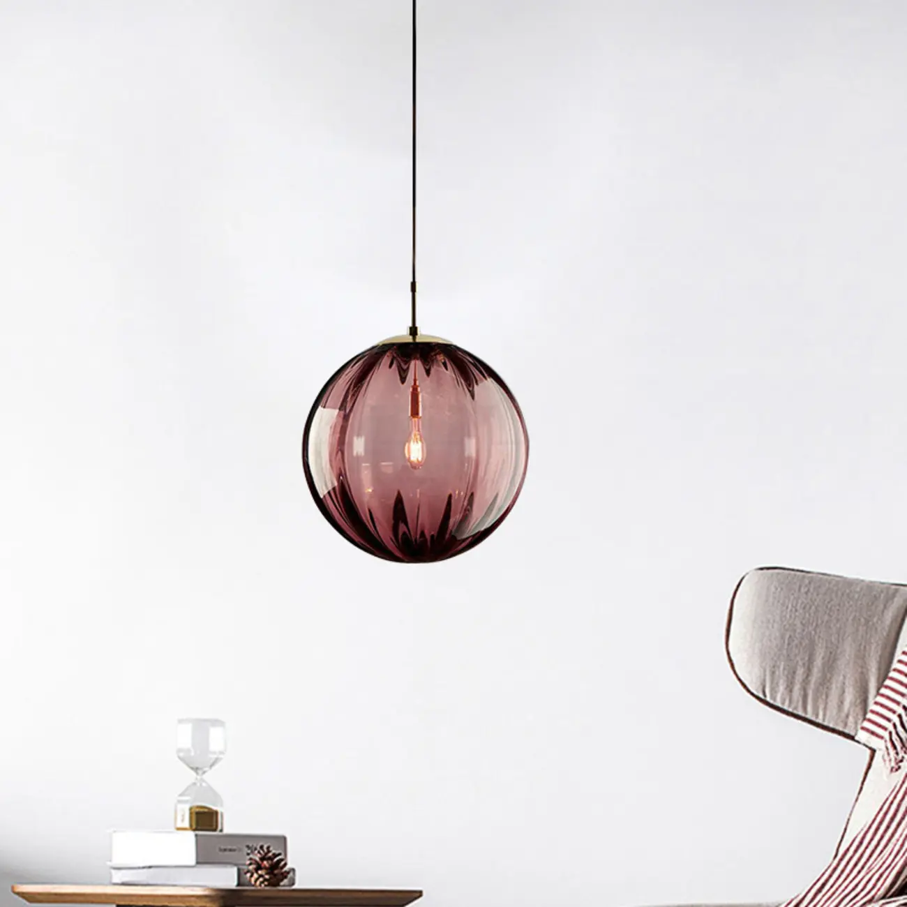 Modern Smoky Glass LED Globe Pendant Light Design for Bedroom Image - 8 | homeyfad