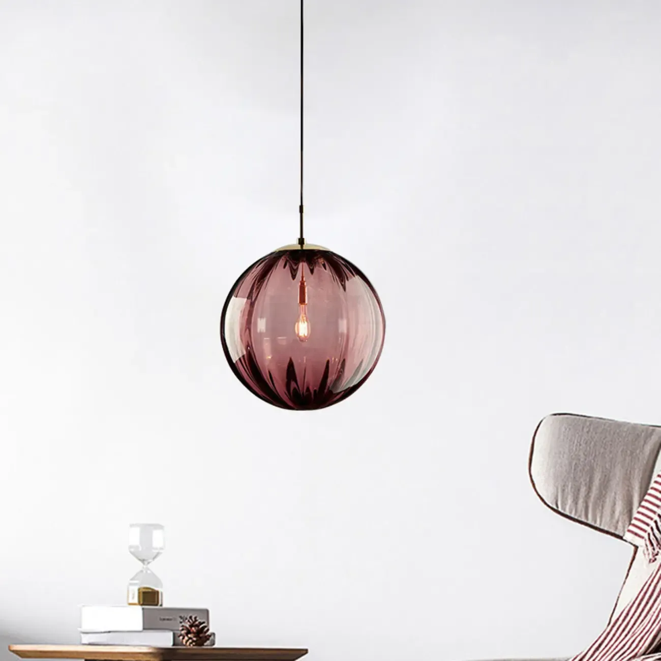 Modern Smoky Glass LED Globe Pendant Light Design for Bedroom Image - 8