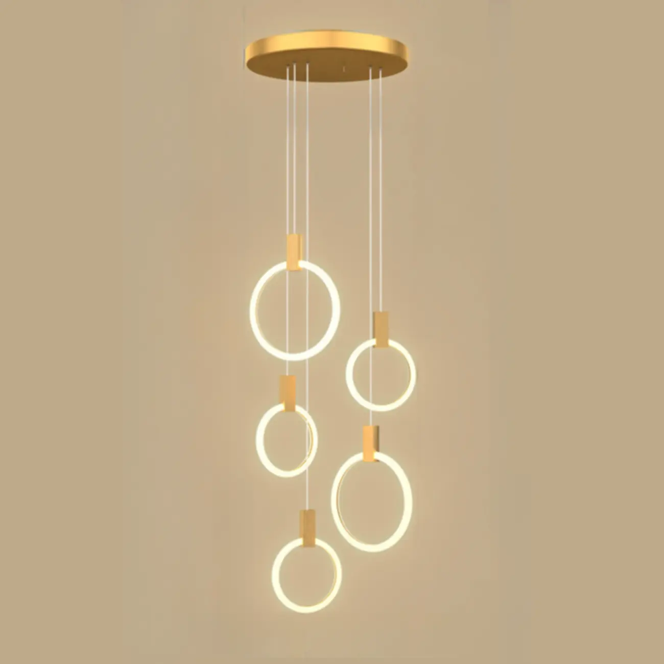 Customizable Gold Ring LED Cluster Pendant Light for Staircase Image - 13 | homeyfad