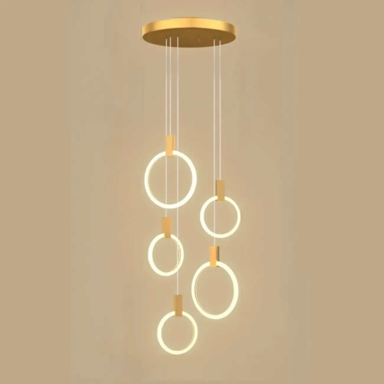 Customizable Gold Ring LED Cluster Pendant Light for Staircase Image - 13