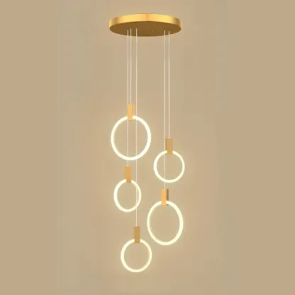 Customizable Gold Ring LED Cluster Pendant Light for Staircase Image - 13