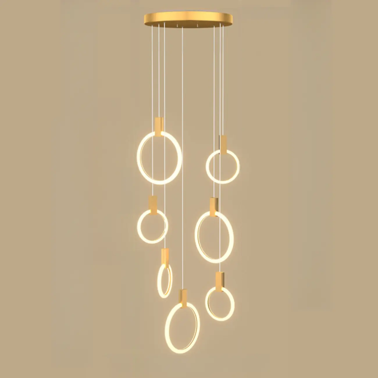 Customizable Gold Ring LED Cluster Pendant Light for Staircase Image - 14 | homeyfad