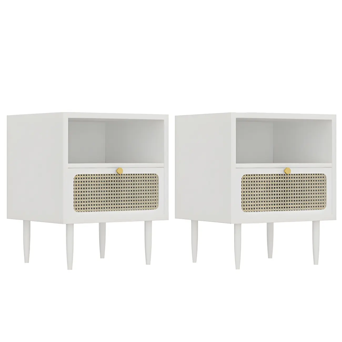 Classic Black Wooden Bedside Table with Wicker Storage Drawers Image - 5 | homeyfad