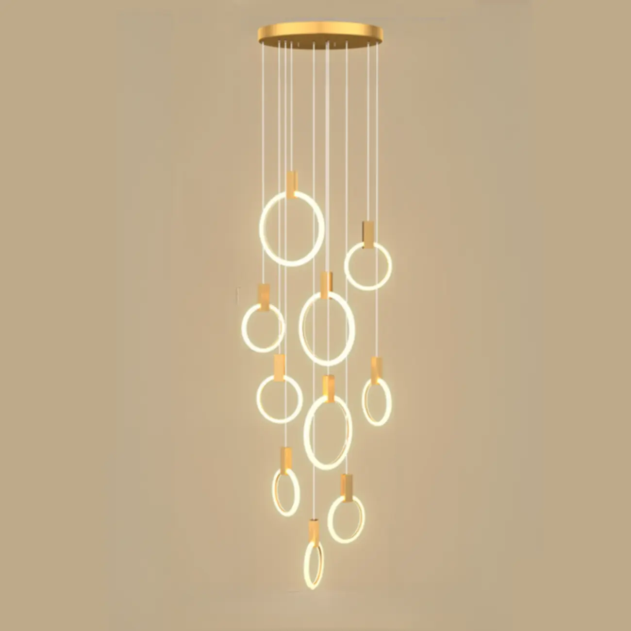 Customizable Gold Ring LED Cluster Pendant Light for Staircase Image - 15 | homeyfad
