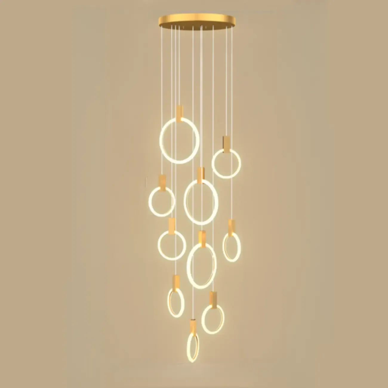 Customizable Gold Ring LED Cluster Pendant Light for Staircase Image - 15