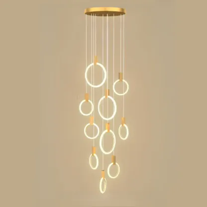 Customizable Gold Ring LED Cluster Pendant Light for Staircase Image - 15