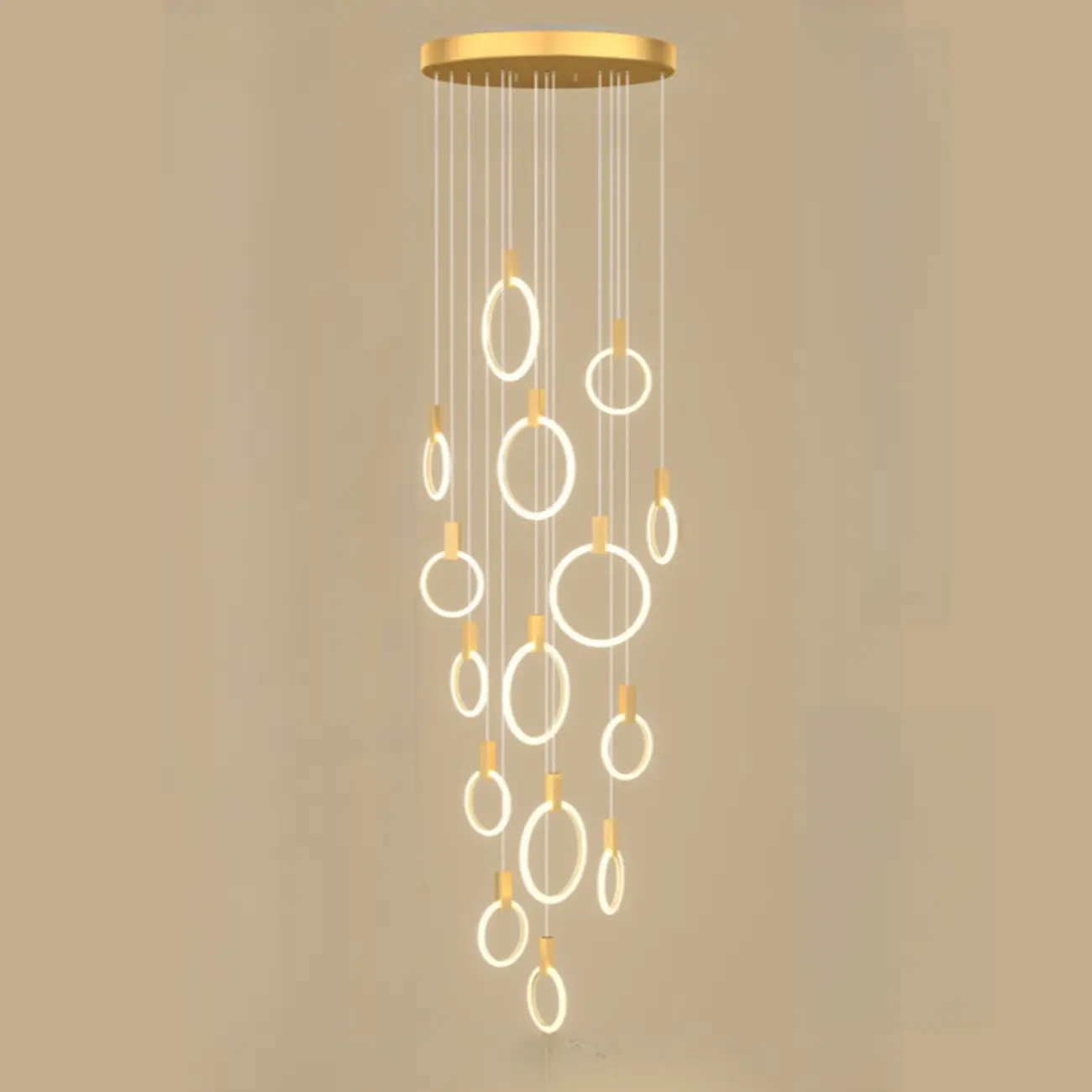 Customizable Gold Ring LED Cluster Pendant Light for Staircase Image - 16 | homeyfad