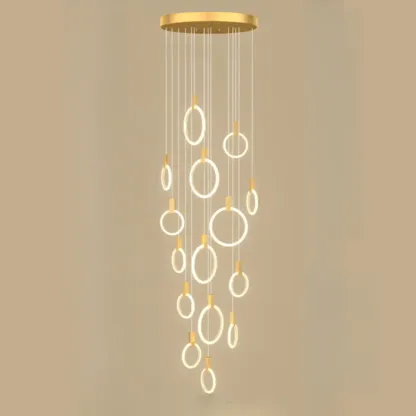 Customizable Gold Ring LED Cluster Pendant Light for Staircase Image - 16