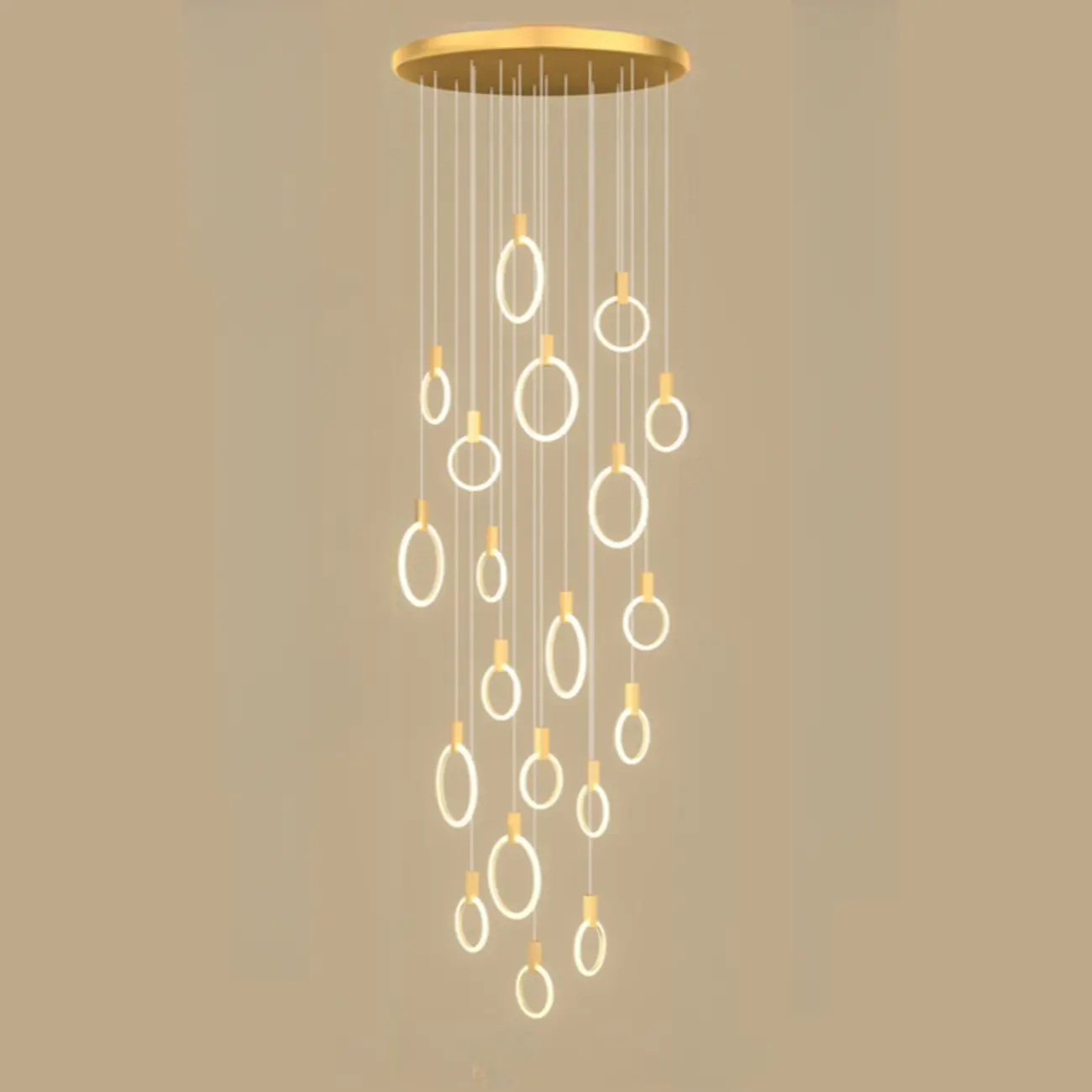 Customizable Gold Ring LED Cluster Pendant Light for Staircase Image - 17 | homeyfad