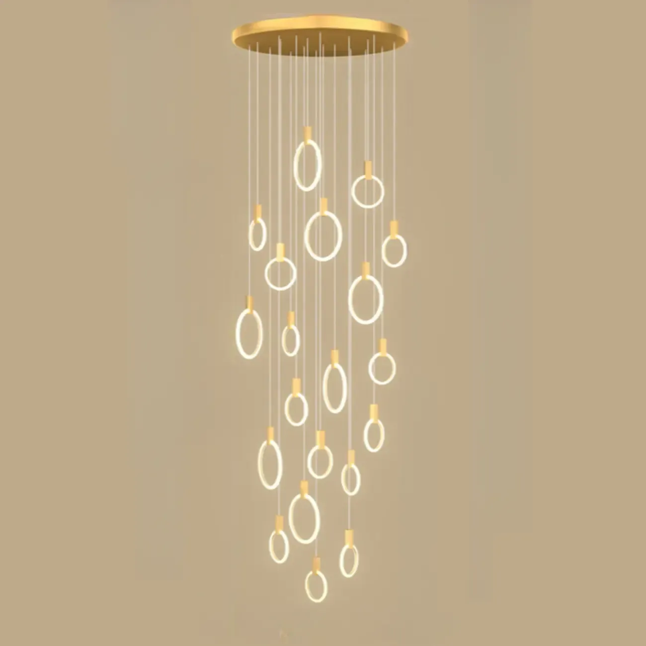 Customizable Gold Ring LED Cluster Pendant Light for Staircase Image - 17