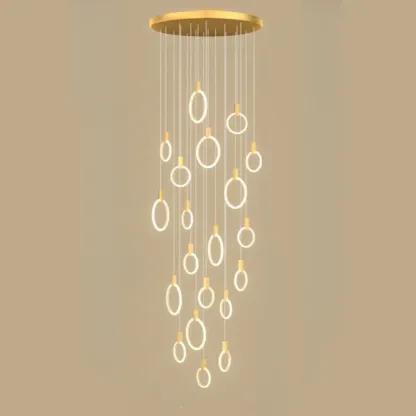 Customizable Gold Ring LED Cluster Pendant Light for Staircase Image - 17