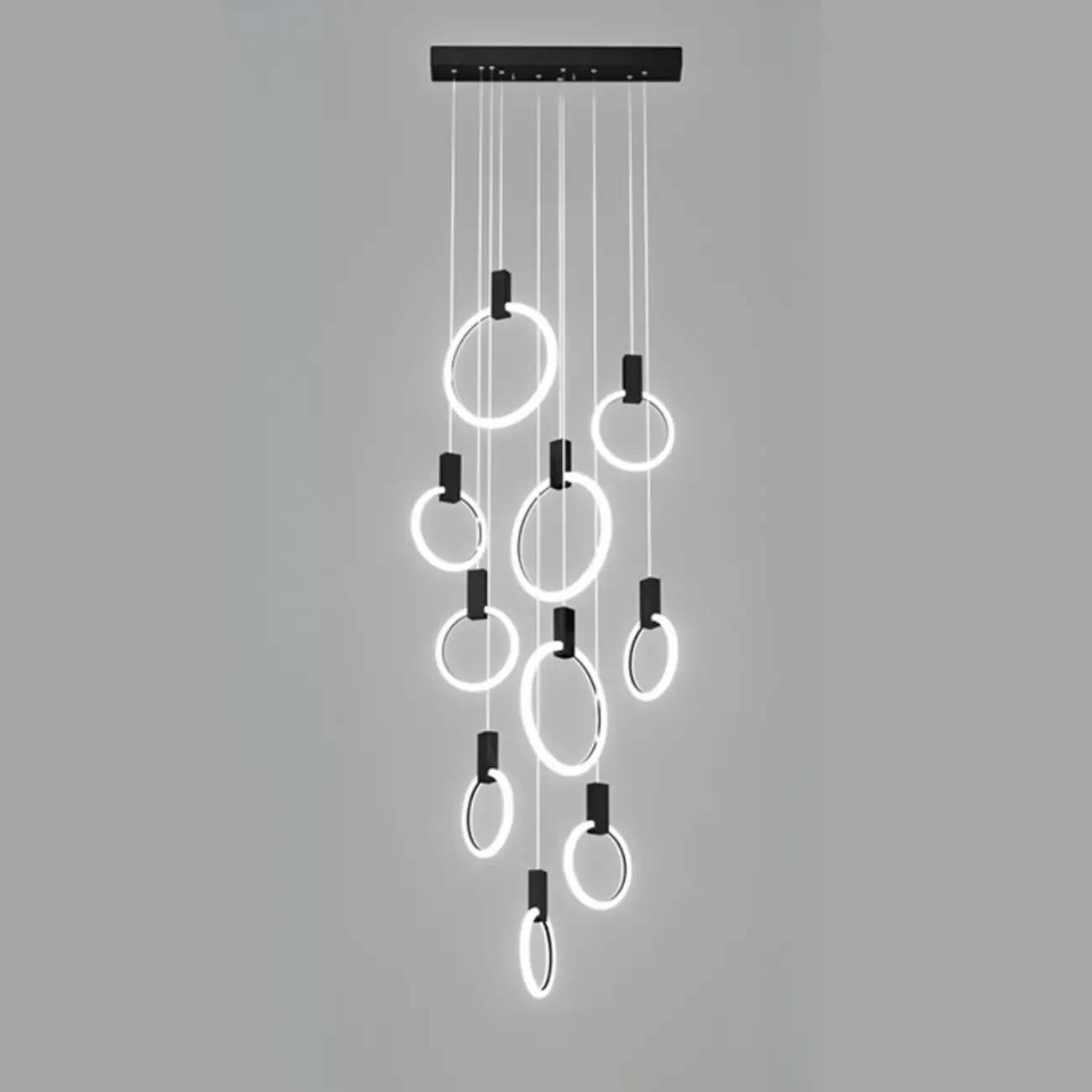 Customizable Gold Ring LED Cluster Pendant Light for Staircase Image - 18