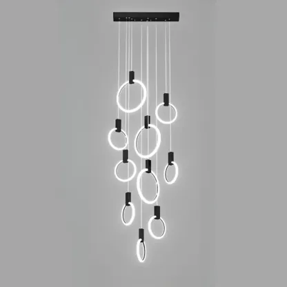 Customizable Gold Ring LED Cluster Pendant Light for Staircase Image - 18