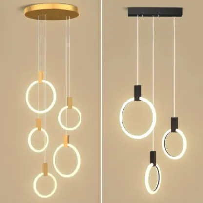 Customizable Gold Ring LED Cluster Pendant Light for Staircase Image - 19