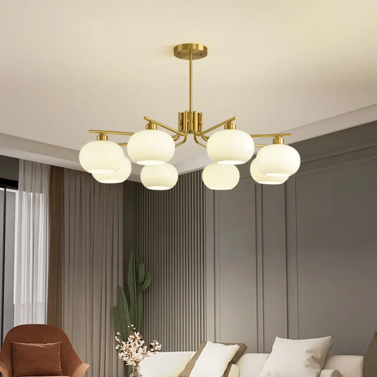 Modern Glass Globe Chandelier Adjustable Hanging Length Image - 1