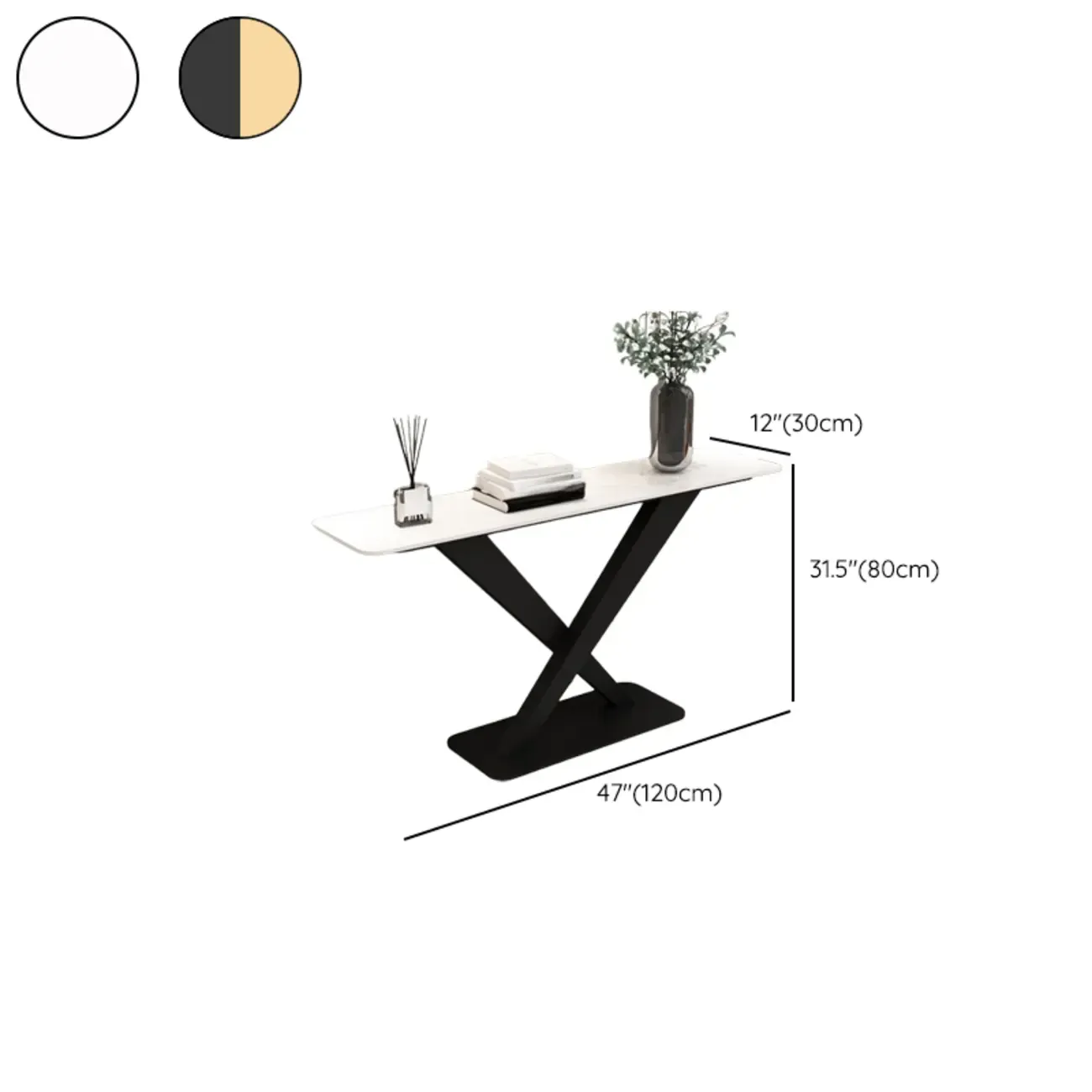 Modern Stone Console Table with Metal Cross Legs Image - 13