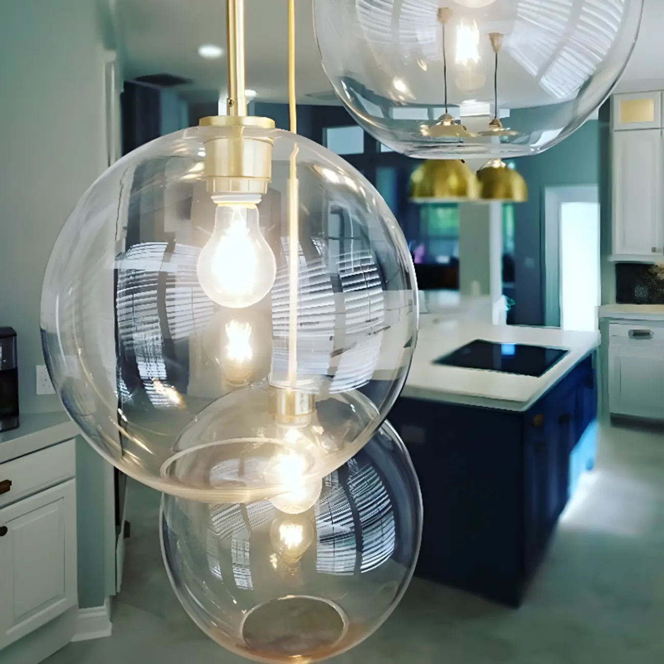 Contemporary Clear Glass Bubble Shape LED Pendant Light for Living Room Image - 16 | homeyfad