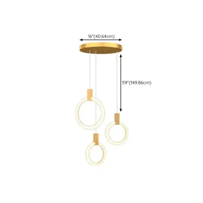 Customizable Gold Ring LED Cluster Pendant Light for Staircase #size