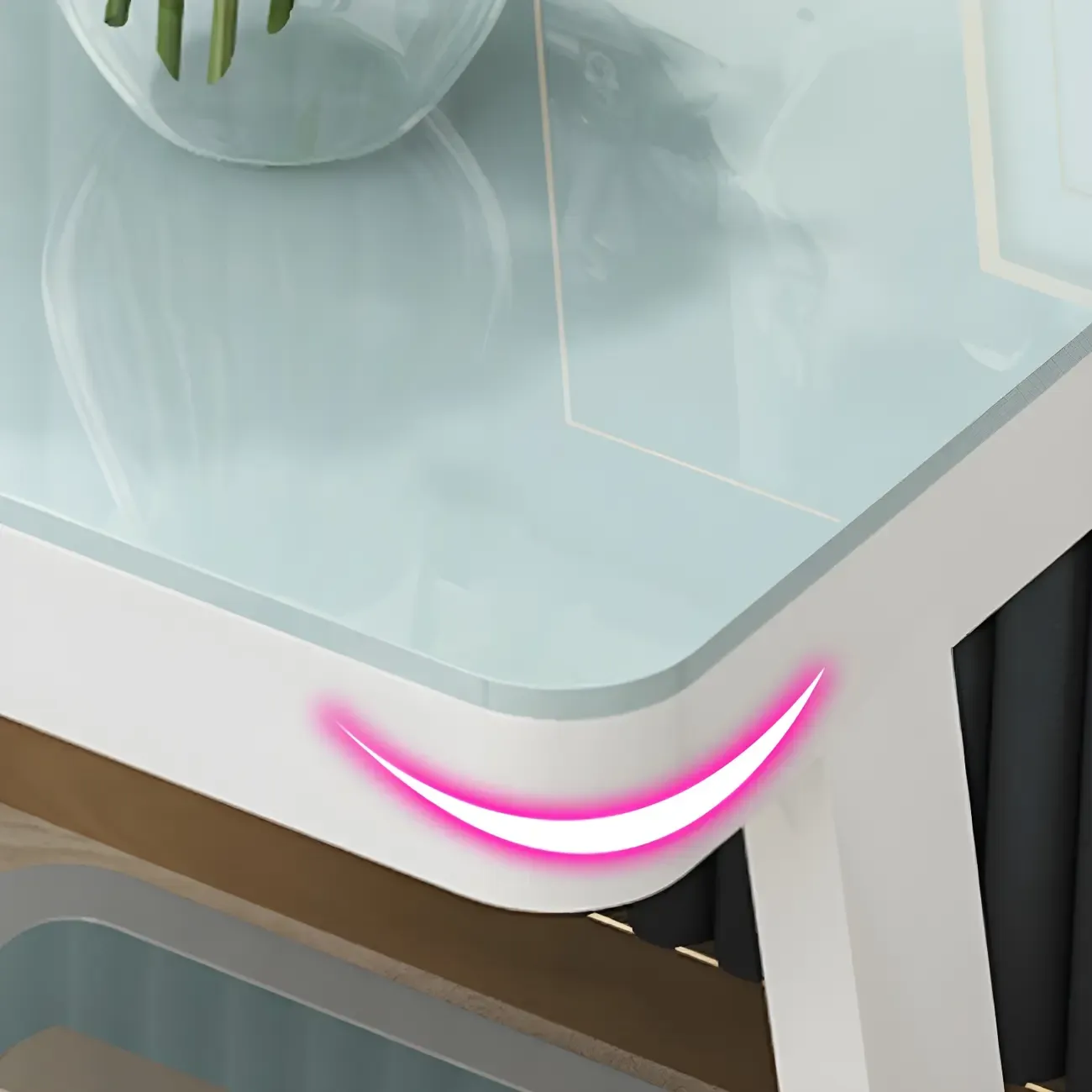 Modern Black Bedside Table with Glass Top and Open Storage Image - 8