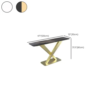 Modern Stone Console Table with Metal Cross Legs Image - 16