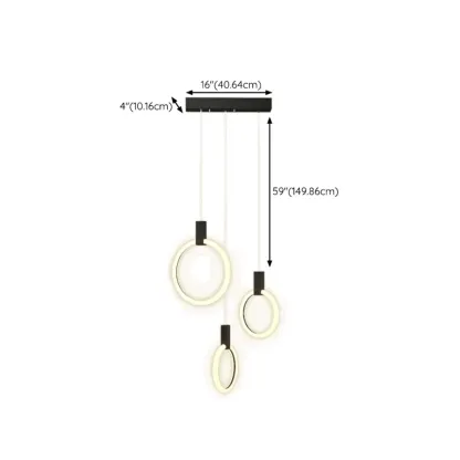 Customizable Gold Ring LED Cluster Pendant Light for Staircase Image - 24