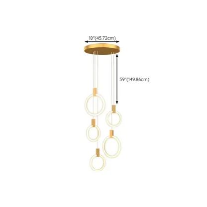 Customizable Gold Ring LED Cluster Pendant Light for Staircase Image - 25