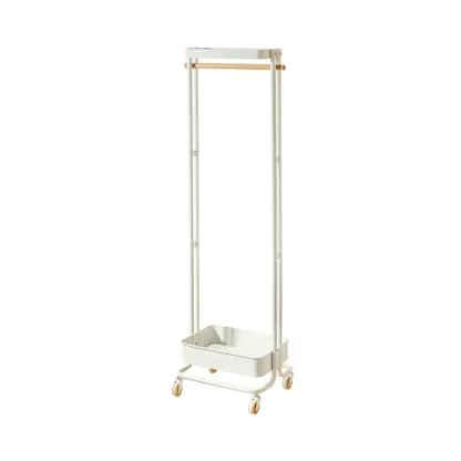 Modern Metal Coat Rack with Wheels and Basket Image - 5