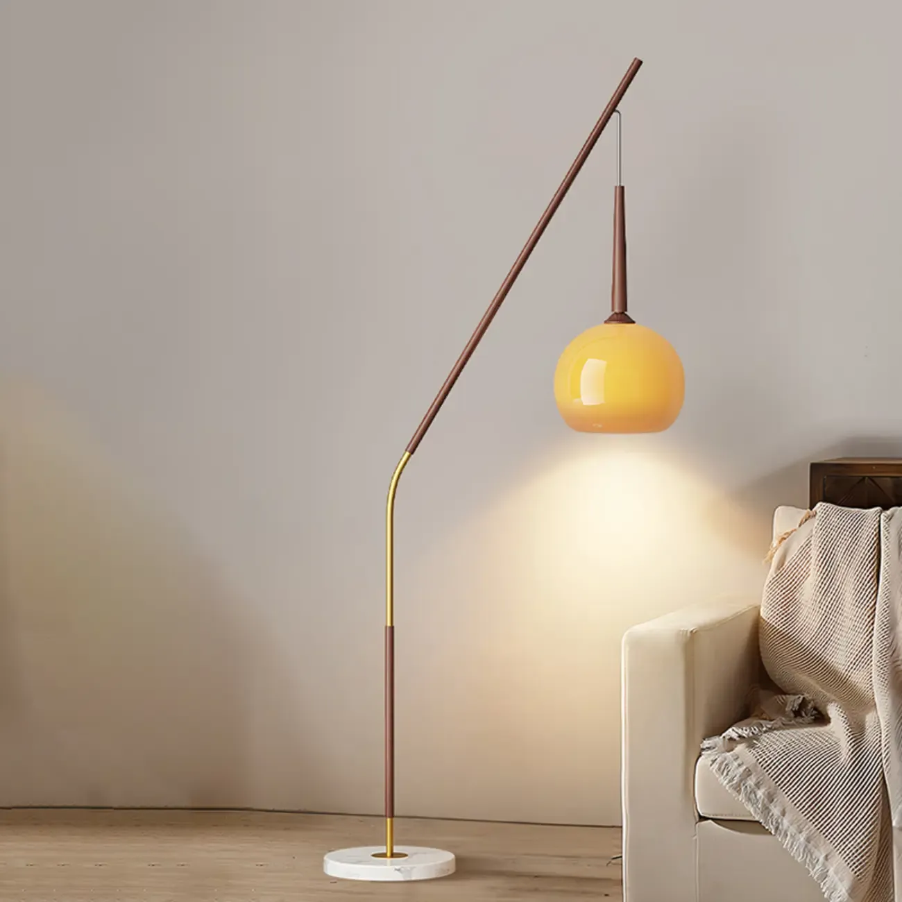 Modern Metal Globe Shade Floor Lamp with Marble Base Image - 1