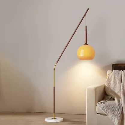 Modern Metal Globe Shade Floor Lamp with Marble Base Image - 1