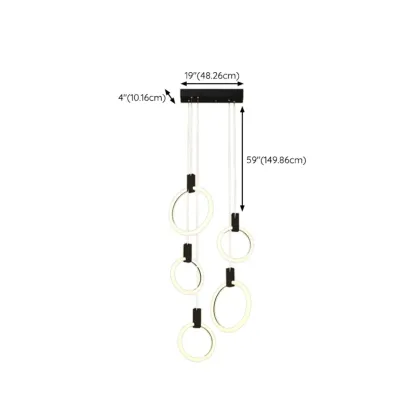 Customizable Gold Ring LED Cluster Pendant Light for Staircase Image - 26