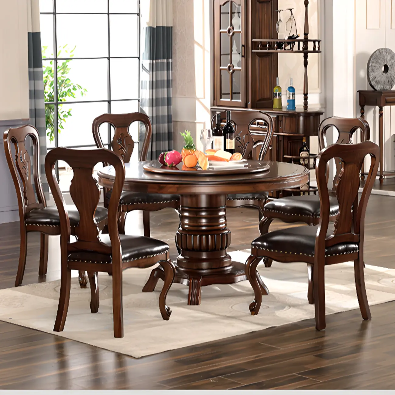 Traditional Queen Anne Dining Chair Brown Leather Upholstery Image - 1 | homeyfad