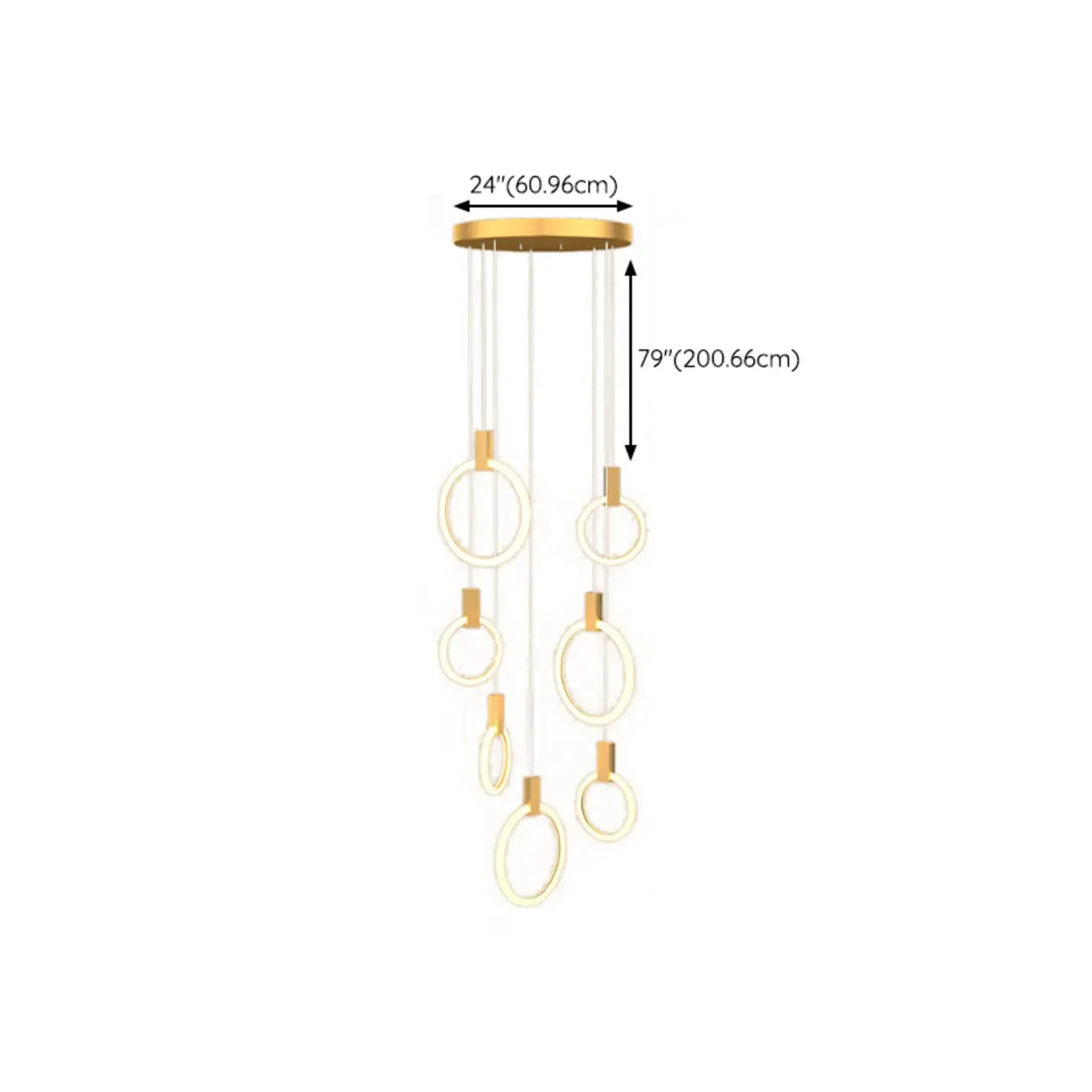 Customizable Gold Ring LED Cluster Pendant Light for Staircase Image - 27 | homeyfad
