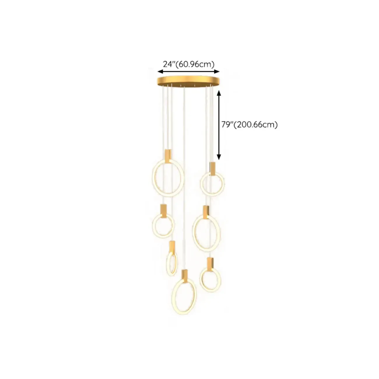 Customizable Gold Ring LED Cluster Pendant Light for Staircase Image - 27