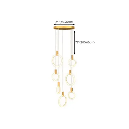 Customizable Gold Ring LED Cluster Pendant Light for Staircase Image - 27