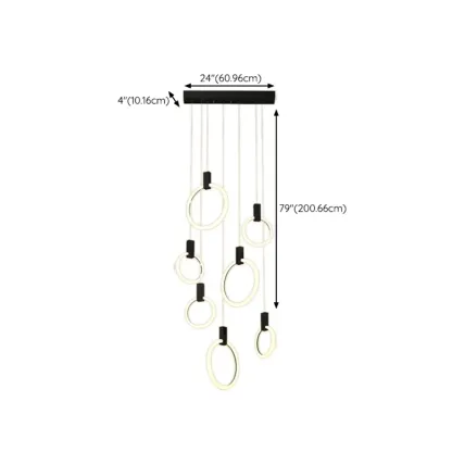 Customizable Gold Ring LED Cluster Pendant Light for Staircase Image - 28