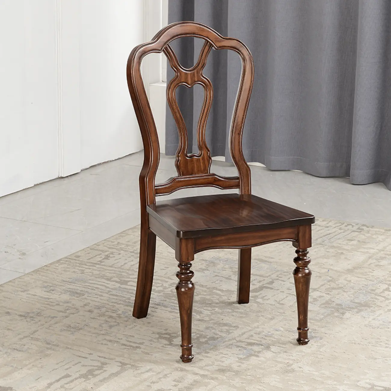 Traditional Queen Anne Dining Chair Brown Leather Upholstery Image - 2 | homeyfad