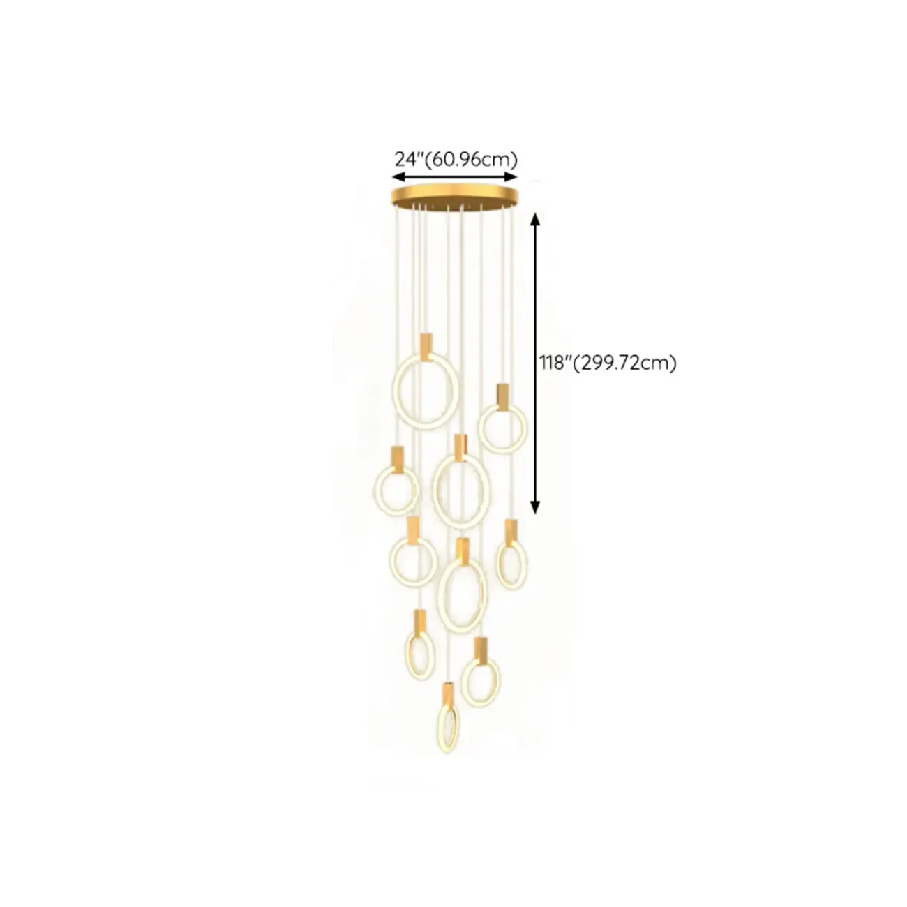Customizable Gold Ring LED Cluster Pendant Light for Staircase Image - 29