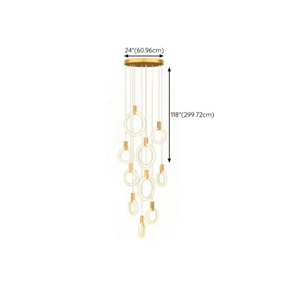 Customizable Gold Ring LED Cluster Pendant Light for Staircase Image - 29