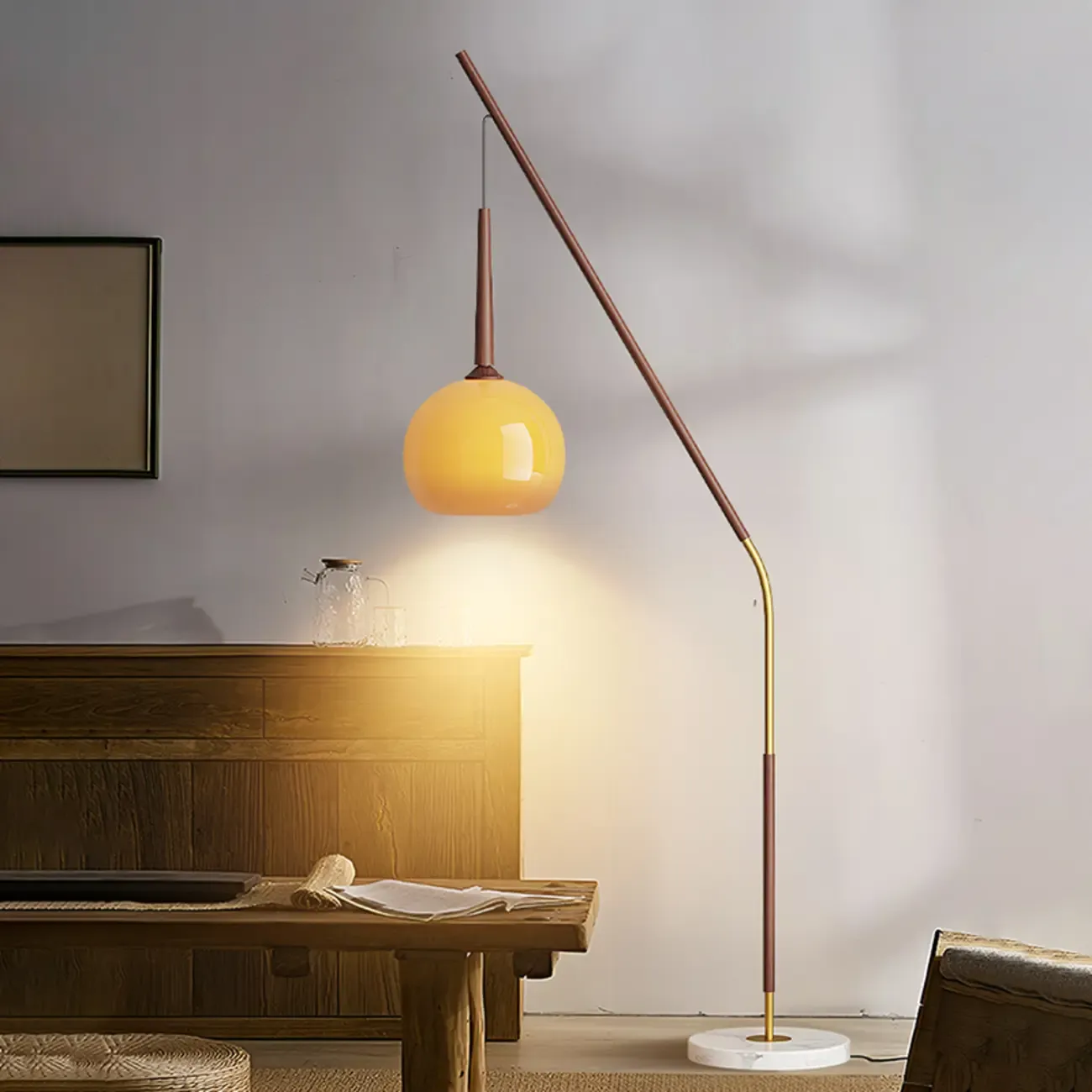 Modern Metal Globe Shade Floor Lamp with Marble Base Image - 4