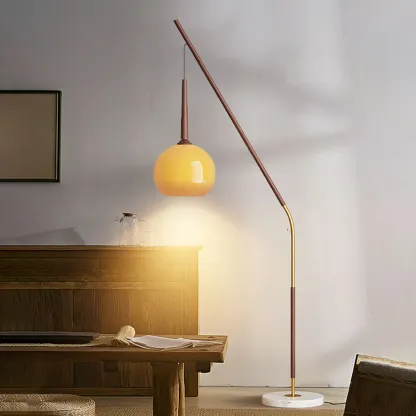 Modern Metal Globe Shade Floor Lamp with Marble Base Image - 4