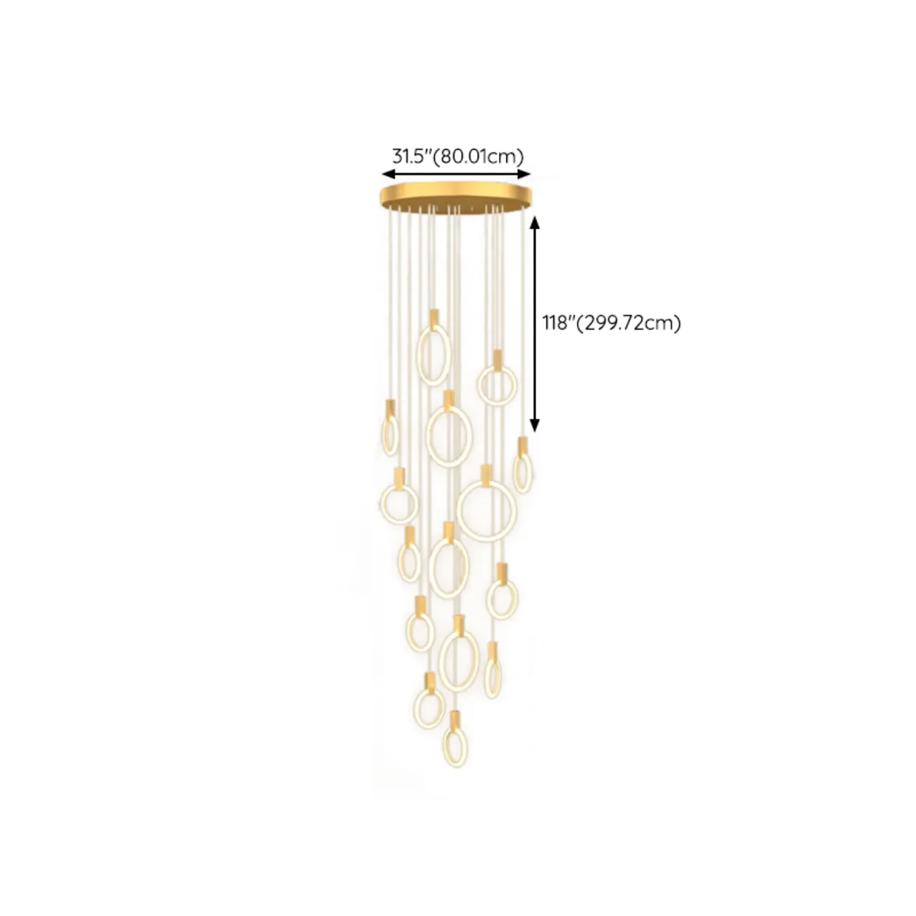 Customizable Gold Ring LED Cluster Pendant Light for Staircase Image - 31 | homeyfad