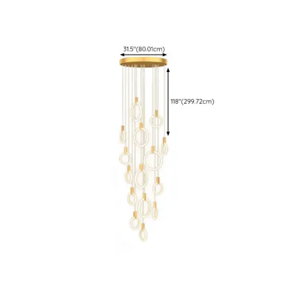 Customizable Gold Ring LED Cluster Pendant Light for Staircase Image - 31