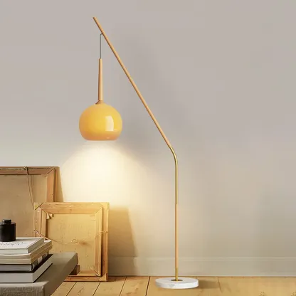 Modern Metal Globe Shade Floor Lamp with Marble Base Image - 6