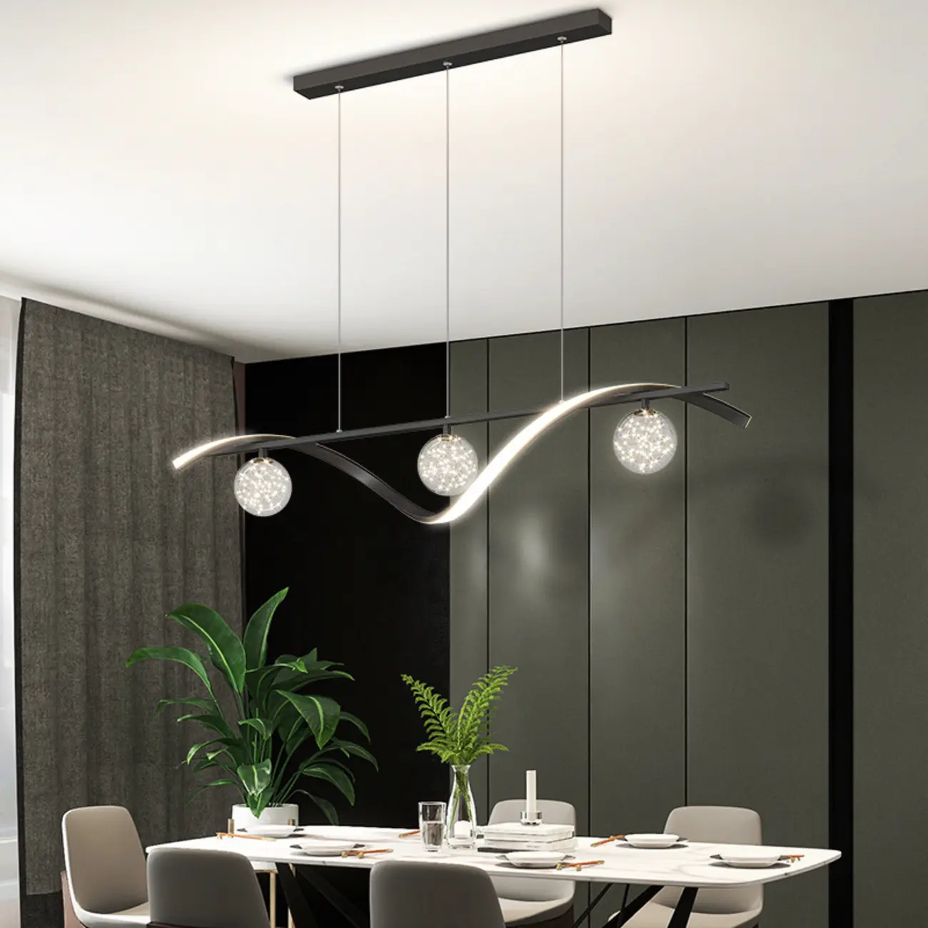 Large 3 Light Gold Glass Ball Island Pendant Light in Metal Linear Shape Image - 1 | homeyfad