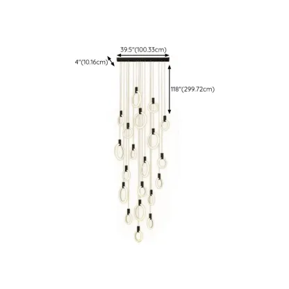 Customizable Gold Ring LED Cluster Pendant Light for Staircase Image - 32