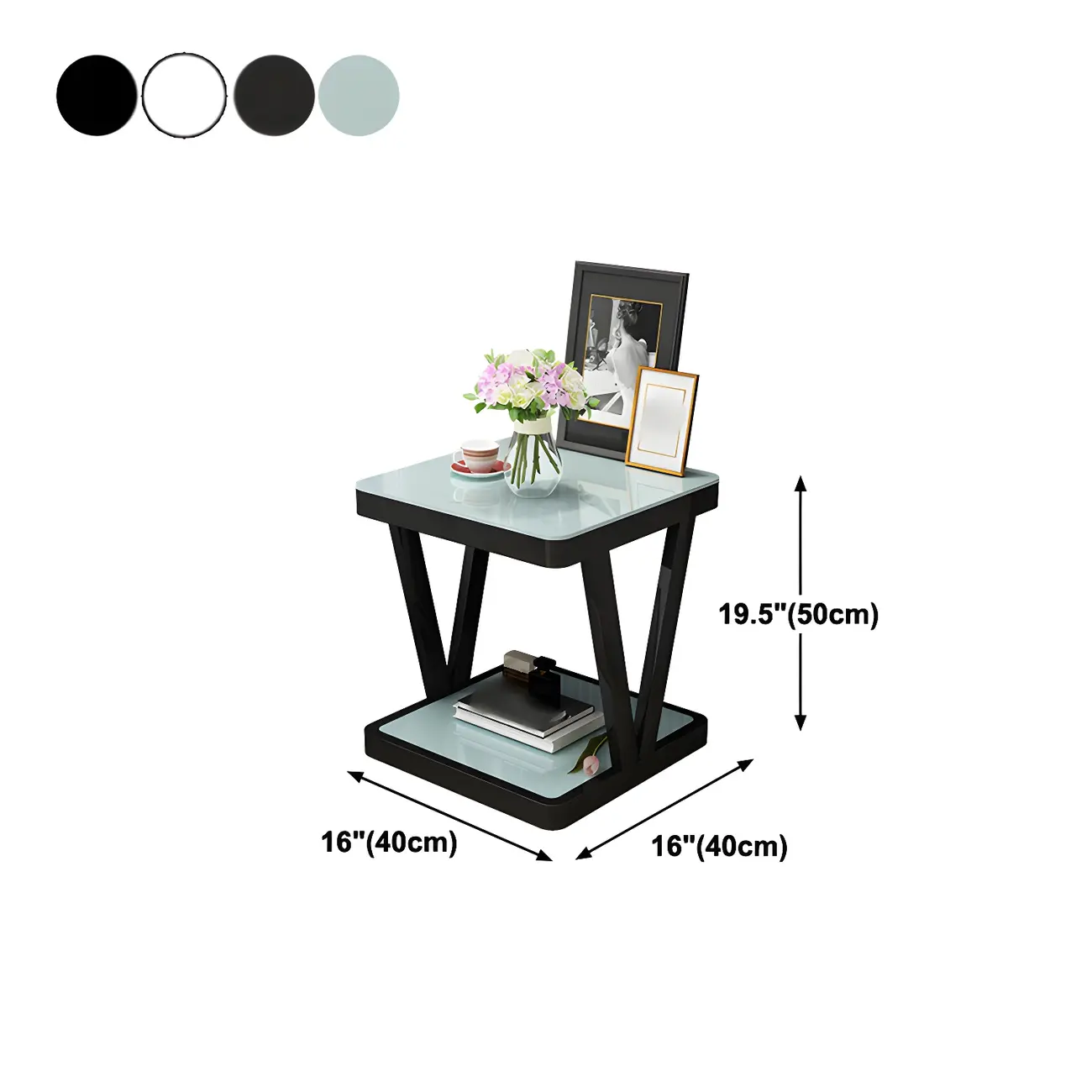 Modern Black Bedside Table with Glass Top and Open Storage #size | homeyfad