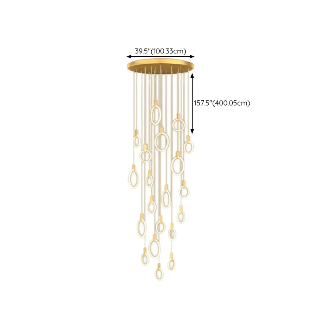 Customizable Gold Ring LED Cluster Pendant Light for Staircase Image - 33