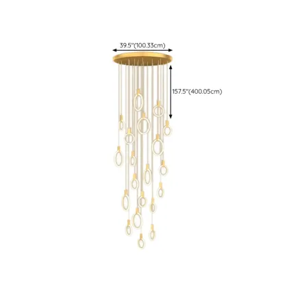 Customizable Gold Ring LED Cluster Pendant Light for Staircase Image - 33