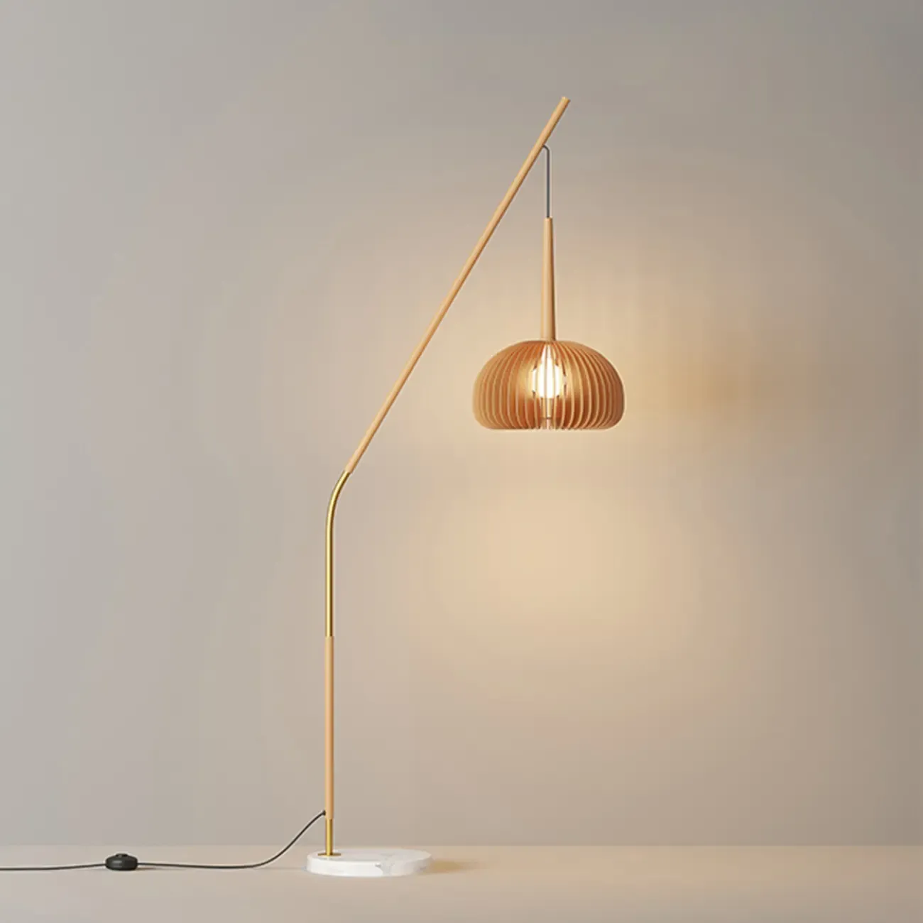 Modern Metal Globe Shade Floor Lamp with Marble Base Image - 7