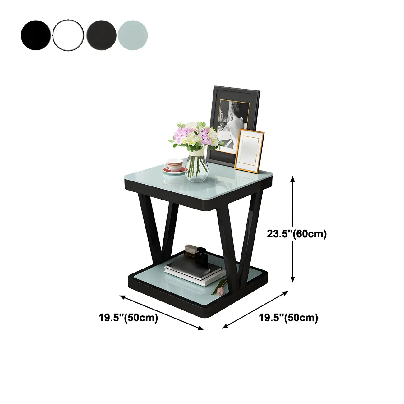 Modern Black Bedside Table with Glass Top and Open Storage Image - 15 | homeyfad